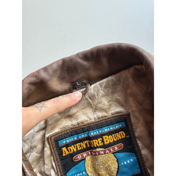 Vintage WILSONS Adventure Bound Brown Leather Aviator Bomber Jacket, Size L - Picture 13 of 16